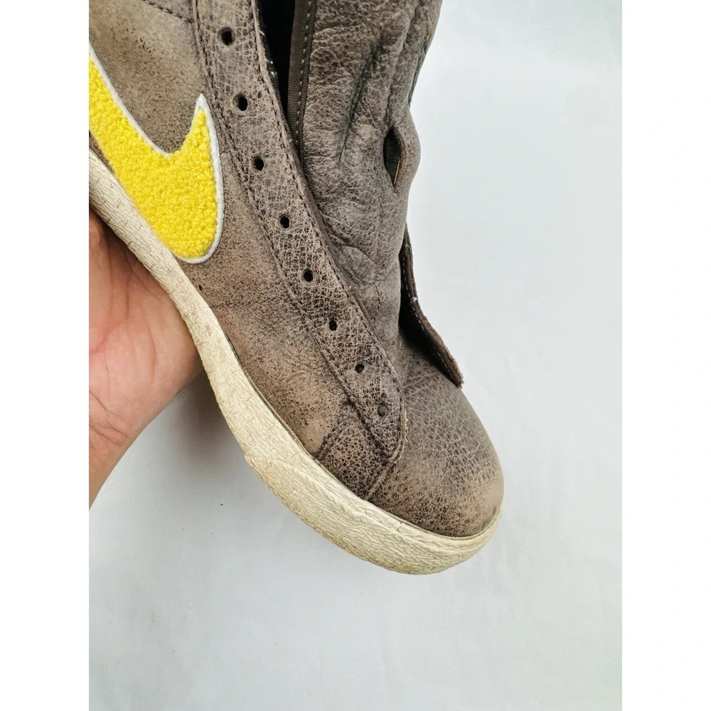 Nike Blazer Mid Premium Brown Yellow Sherpa Swoosh Sneakers 316963-271 Size 9